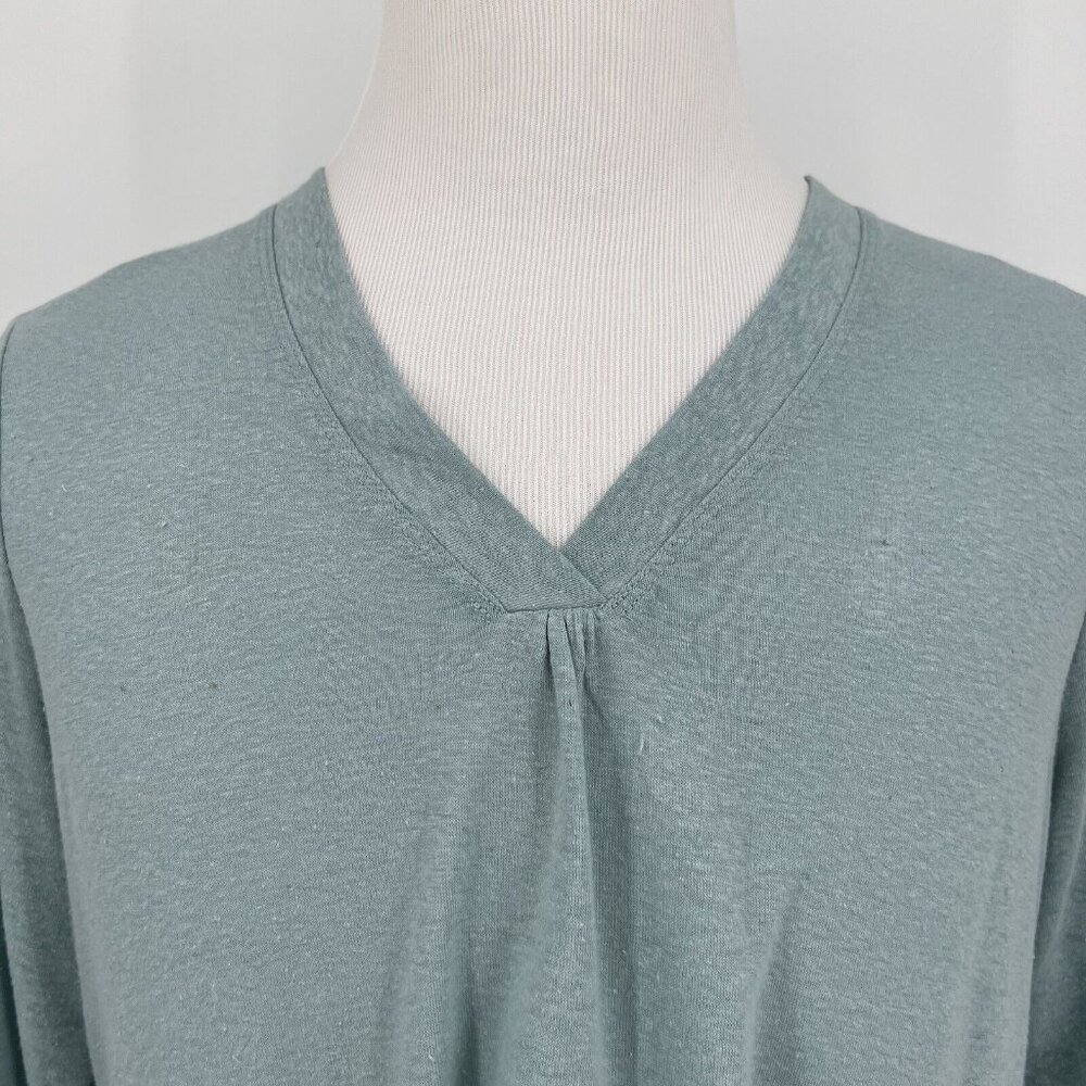 Orvis Womens V-Neck 3/4 Sleeve Top In Seafoam Green Linen Blend